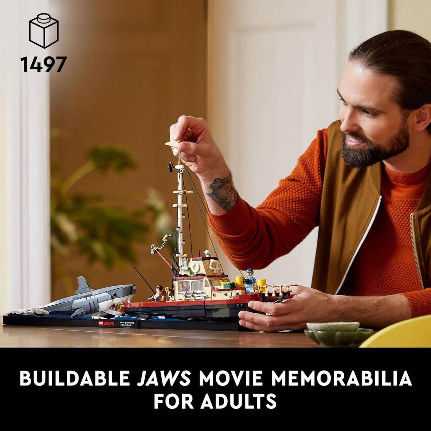 LEGO Ideas Jaws Set - Diorama Kit for Fans of The Classic Movie - Shark Toy - Movie Memorabilia Gift for Adults - Includes Orca Boat and Chief Brody, Hooper and Quint Minifigures - 21350