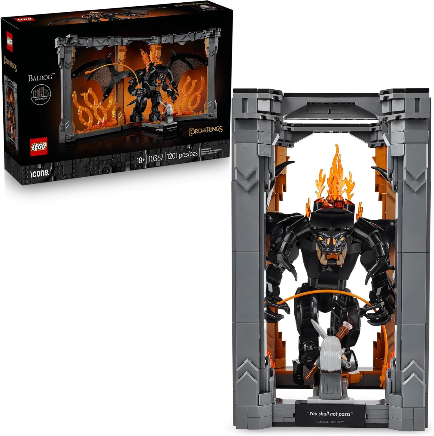 LEGO Icons The Lord of The Rings: Balrog Book Nook Kit - DIY Craft Building Set for Adults, 18+ - Collectible Gandalf Minifigure - Gift Idea for Birthdays - Home or Room Decor - 10367