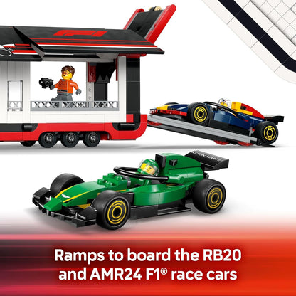 LEGO City F1 Truck with RB20 & AMR24 F1 Car Toys - Model Car Building Toy Set for Kids, Boys and Girls, Ages 8+ - F1 Collectible for Fans - Gift Idea for Birthdays - 60445